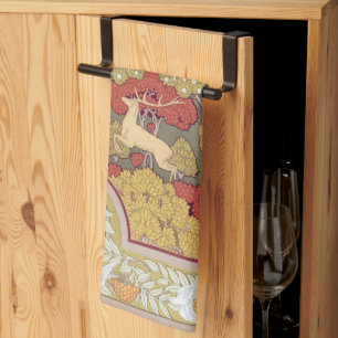 Vintage Hirsch Wald Salbei Grün Muster Geschirrtuch