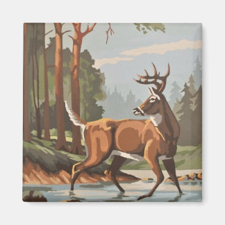 Vintage-Hirschwald-Szene PBN-Magnet Magnet
