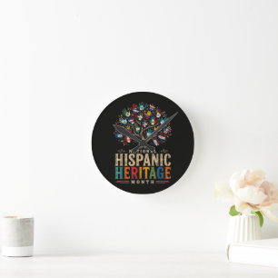 Vintage Hispanic Heritage Month Tree of Unity Runde Wanduhr