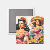 Vintage hispanische FrauenIllustration Magnet (Vorderseite/Rückseite)