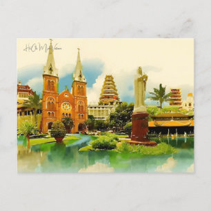Vintage Ho-Chi-Minh Vietnam Reise Wasserfarben Postkarte