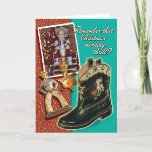 Vintage-Hobbyhorse-Cowboy-Retro-Weihnachtskarte Feiertagskarte
