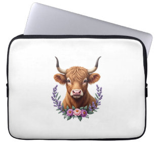 Vintage-Hochland-Kuh-Blumenkranz Süß Rustikal weit Laptopschutzhülle