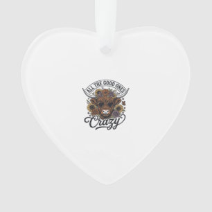 Vintage-Hochlandkuh-Blumen-Verrücktes-Zitat-Design Ornament