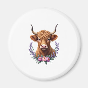Vintage-Hochlandkuh-Blumenkranz Süß Rustikale Farm Magnet