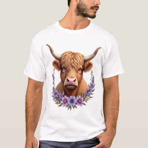 Vintage-Hochlandkuh-Blumenkranz Süße Rustikale Far T-Shirt