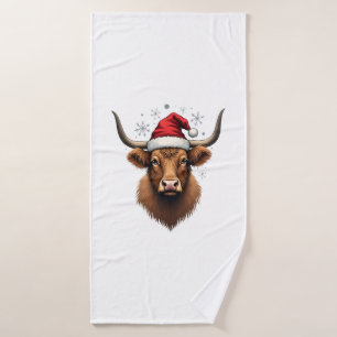 Vintage-Hochlandkuh-Weihnachtsdesign mit Santa-H Badehandtuch