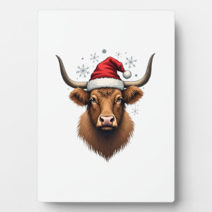 Vintage-Hochlandkuh-Weihnachtsdesign mit Santa-H Fotoplatte