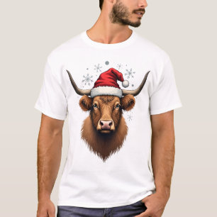 Vintage-Hochlandkuh-Weihnachtsdesign mit Santa-H T-Shirt