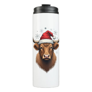 Vintage-Hochlandkuh-Weihnachtsdesign mit Santa-H Thermosbecher