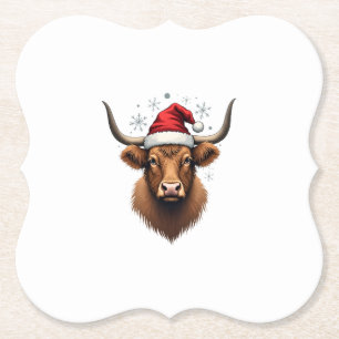 Vintage-Hochlandkuh-Weihnachtsdesign mit Santa-H Untersetzer