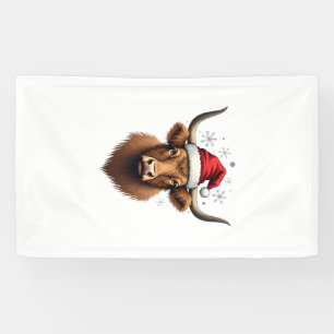 Vintage-Hochlandkuh-Weihnachtsdesign mit Santa-Hut Banner