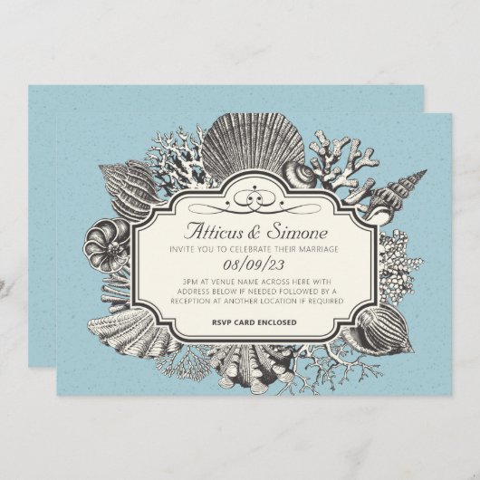 Vintage Hochzeit am Strand Einladung (Vorne/Hinten)