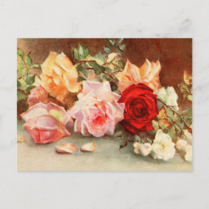 Vintage Hochzeit, antike Rose Blume Stillleben Ankündigungspostkarte