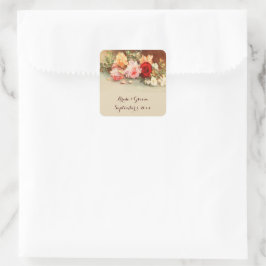 Vintage Hochzeit, antike Rose Blume Stillleben Quadratischer Aufkleber