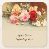 Vintage Hochzeit, antike Rose Blume Stillleben Rechteckiger Pappuntersetzer (Vorderseite)