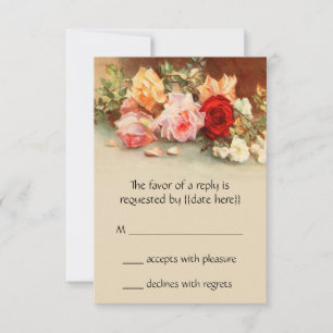 Vintage Hochzeit, antike Rose Blume Stillleben RSVP Karte