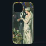 Vintage Hochzeit, Braut und Bräutigam mit Menorah iPhone 12 Hülle<br><div class="desc">Vintage Illustration Liebe und romanische Hochzeitszeremonie mit einem Ehepaar,  das in einer schönen Synagoge mit Buntglasfenstern,  Blume und einer sieben Zweigstellen-Menorah heiraten wird. Die Braut trägt ein langes weißes Hochzeitskleid und der Bräutigam ist gut aussehend in seinem Smoking.</div>