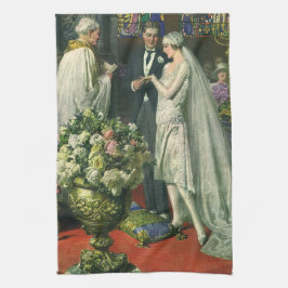 Vintage Hochzeit, Braut und Bräutigam mit Menorah Geschirrtuch