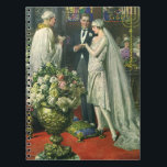 Vintage Hochzeit, Braut und Bräutigam mit Menorah Notizblock<br><div class="desc">Vintage Illustration Liebe und romanische Hochzeitszeremonie mit einem Ehepaar,  das in einer schönen Synagoge mit Buntglasfenstern,  Blume und einer sieben Zweigstellen-Menorah heiraten wird. Die Braut trägt ein langes weißes Hochzeitskleid und der Bräutigam ist gut aussehend in seinem Smoking.</div>