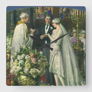 Vintage Hochzeit, Braut und Bräutigam mit Menorah Quadratische Wanduhr