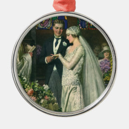 Vintage Hochzeit, Braut und Bräutigam mit Menorah Silbernes Ornament