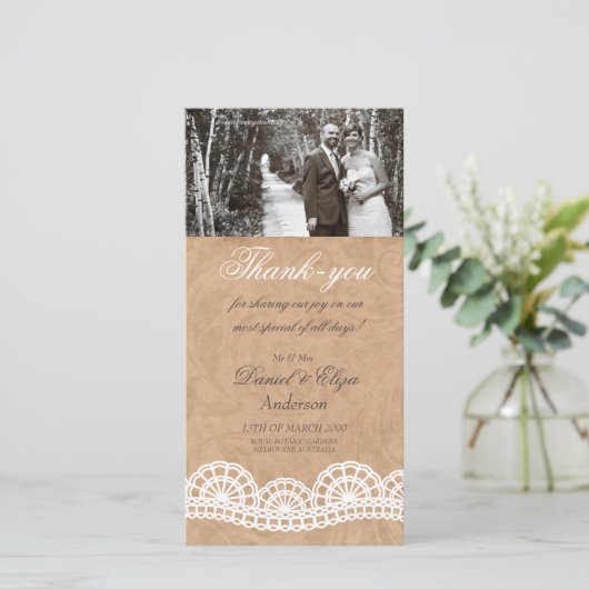 Vintage Hochzeit Danke Fotokarte (Stehend Vorderseite)
