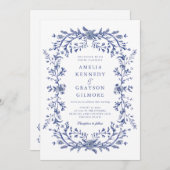 Vintage Hochzeit der Blauen Flora Einladung (Vorne/Hinten)