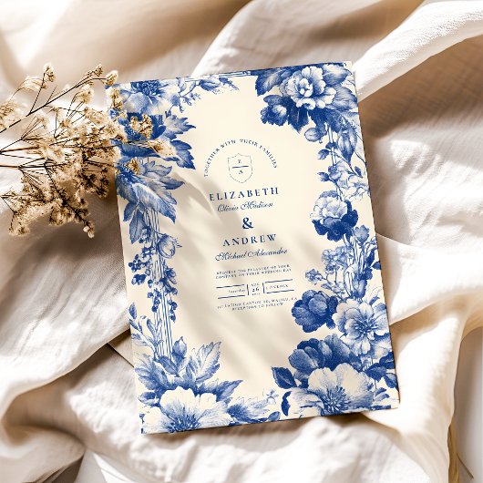 Vintage Hochzeit der Blauen Toile Einladung