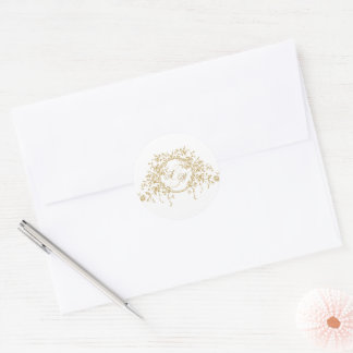 Vintage Hochzeit der Goldflora in Frankreich Runder Aufkleber