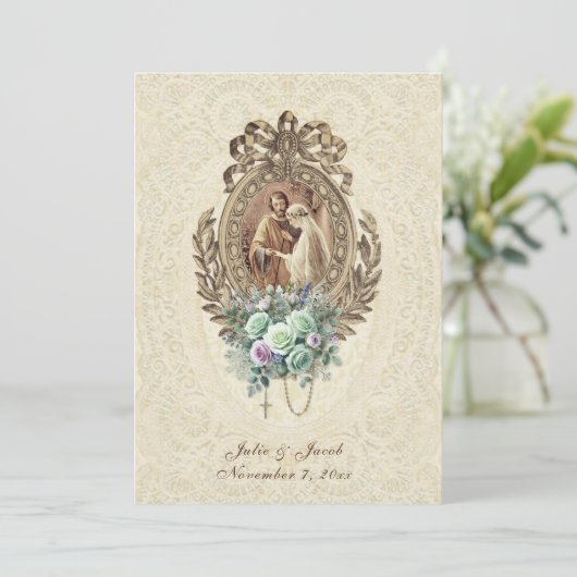 Vintage Hochzeit der katholischen Kirche Einladung (Stehend Vorderseite)