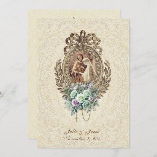 Vintage Hochzeit der katholischen Kirche Einladung (Vorne/Hinten)