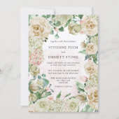 Vintage Hochzeit der Rose Hydrangea Einladung (Vorderseite)