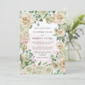Vintage Hochzeit der Rose Hydrangea Einladung (Stehend Vorderseite)