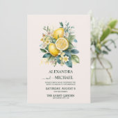 Vintage Hochzeit der Wasserfarbe Sommerzitrus Einladung (Stehend Vorderseite)