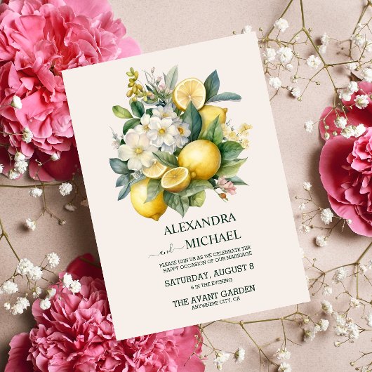 Vintage Hochzeit der Wasserfarbe Sommerzitrus Einladung