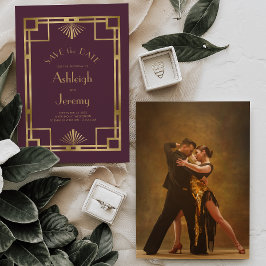 Vintage Hochzeit des Deko Burgundy Gold Foto der 1 Save The Date