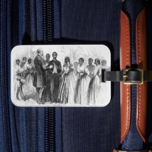 Vintage-Hochzeit eines farbigen Soldaten durch ein Gepäckanhänger