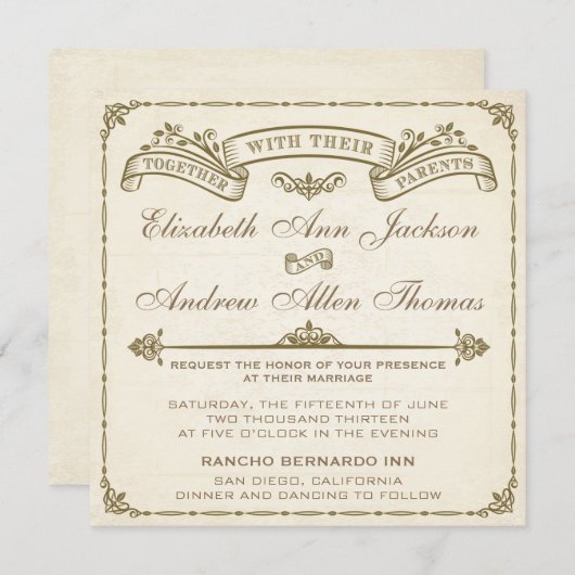 Vintage Hochzeit Einladung (Vorne/Hinten)