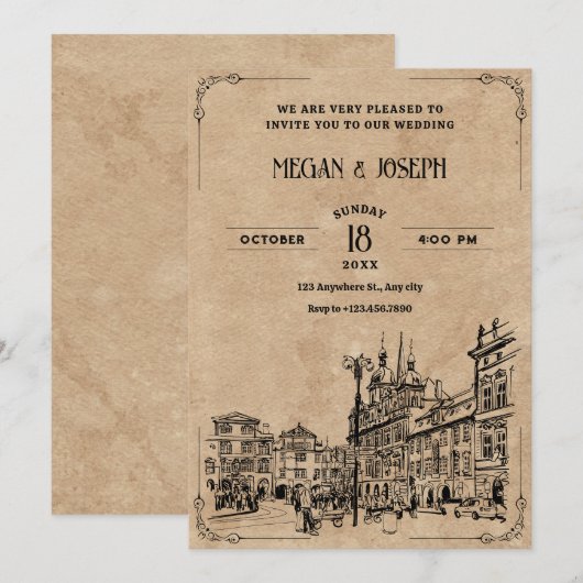 Vintage Hochzeit Einladung (Vorne/Hinten)