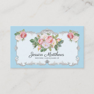 Vintage-Hochzeit Frisur Make-up Rosen Blau Floral Visitenkarte