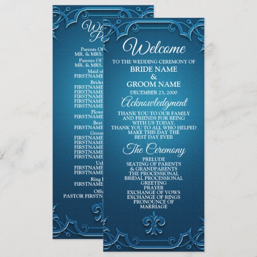 Vintage-Hochzeit geometrisch Teal Türkis elegant Programm (Vorne/Hinten)