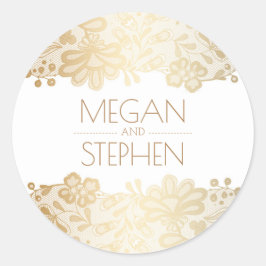 Vintage Hochzeit, Gold und Weiß Runder Aufkleber