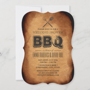 Vintage Hochzeit im Garten mit BBQ auf altem Papie Einladung