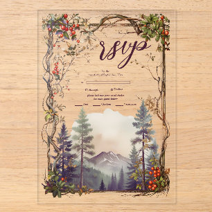 Vintage-Hochzeit im Gebirgs-Evergreen-Wald Acryleinladungen