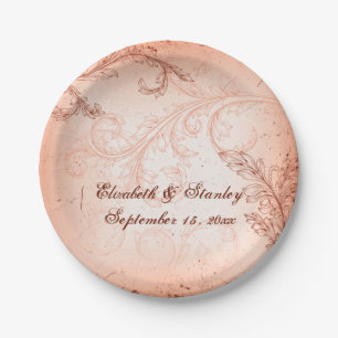 Vintage Hochzeit im Herbst von Korallenblättern ge Pappteller