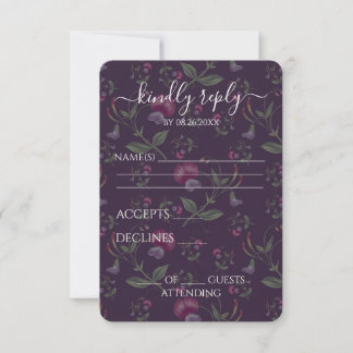Vintage Hochzeit im lila Blumenmuster RSVP Karte