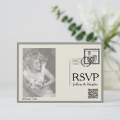 Vintage Hochzeit im modernen Zeitungsstil RSVP Karte (Stehend Vorderseite)