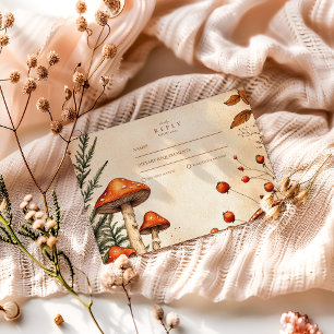 Vintage-Hochzeit im Pilzwald RSVP Karte