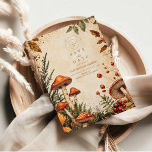 Vintage-Hochzeit im Pilzwald Save The Date